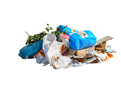 Abfallhaufen mit Tüten, Ästen, Kanistern, Kartonagen und Bauschutt